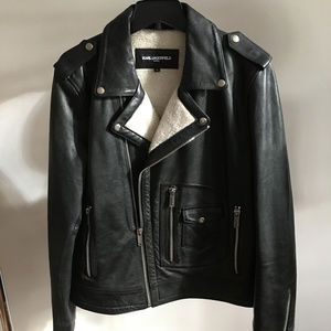 Karl Lagerfeld Faux Shearling Lined Leather Moto